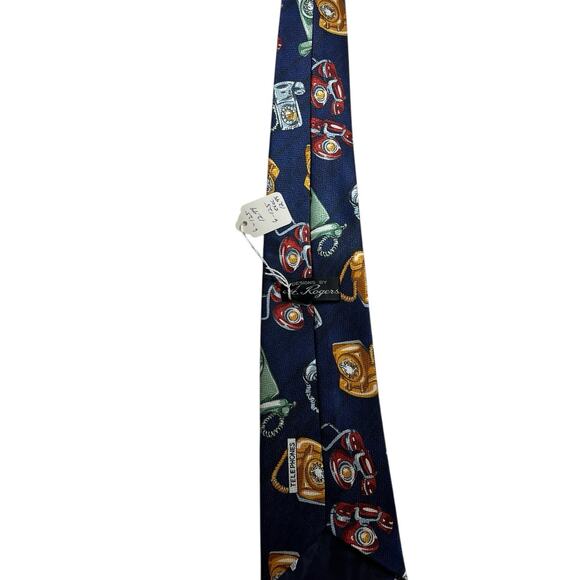 Vintage Designs By A. Rogers Men's Navy Telephones Phone Neck Tie - Picture 2 of 4